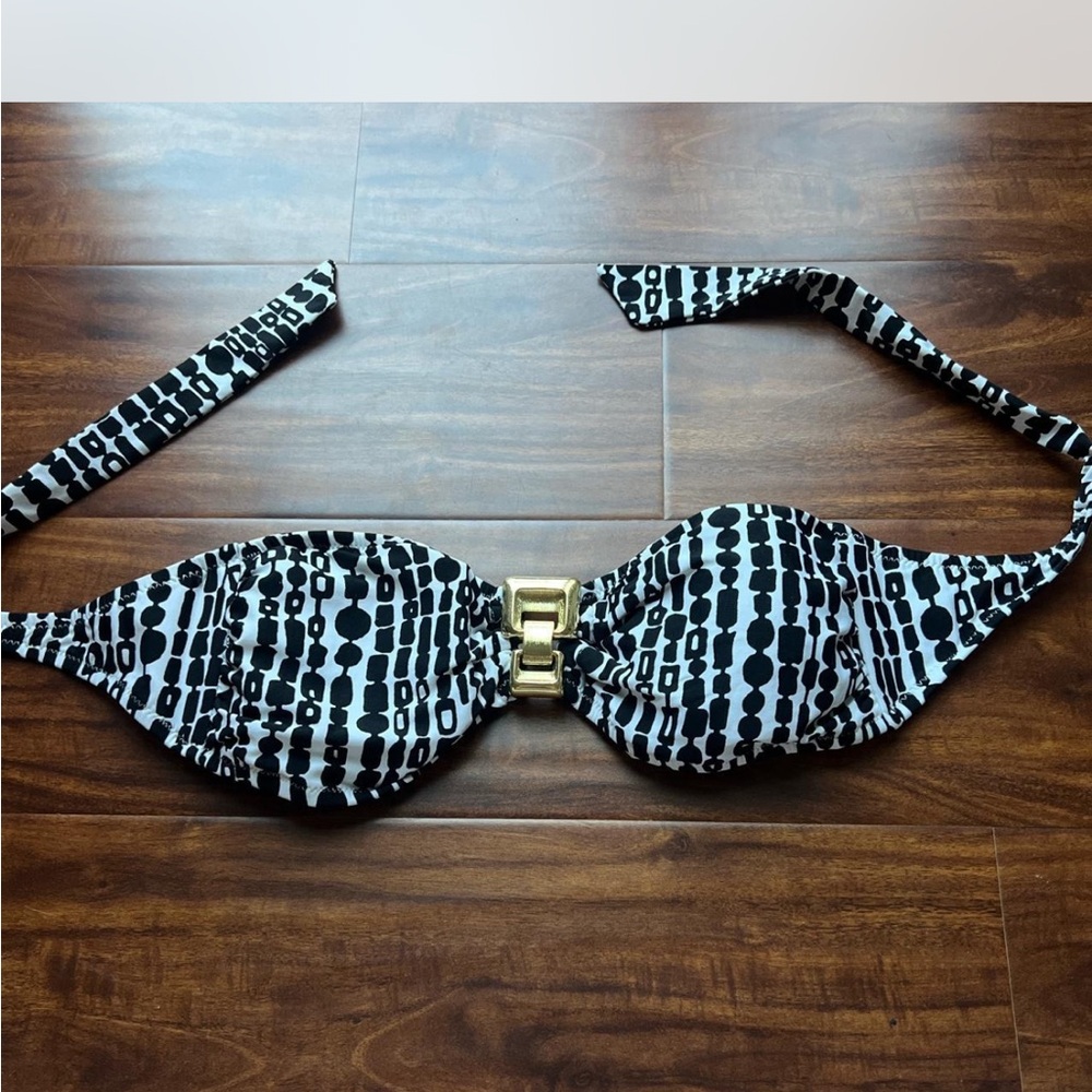 Trina Turk Black and White Bikini Top with Gold Accent